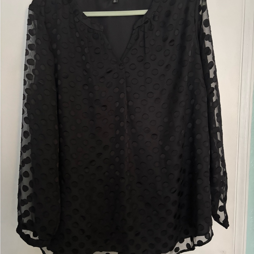 Black Sheer Polka Dot Women's Top Talbots 2X
